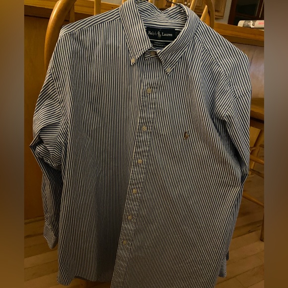 Ralph Lauren Other - Vintage 80s Ralph Lauren Flesh Pony Blue Striped Casual Button Down 16.5 - 33